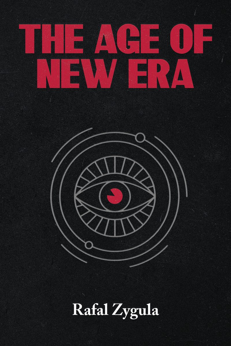 The Age of New Era — cover: a grey line-art eye inside orbital rings on near-black, with the title in red